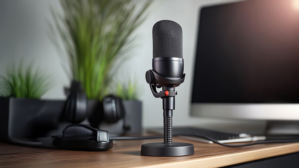 A,Close up,Of,A,Modern,Professional,Microphone,Set,On,A