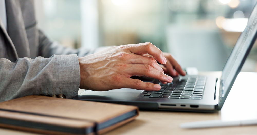 Business,Person,,Hands,Typing,And,Laptop,For,Website,Marketing,,Copywriting